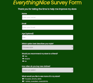 Screenshot from a web page with a survey form